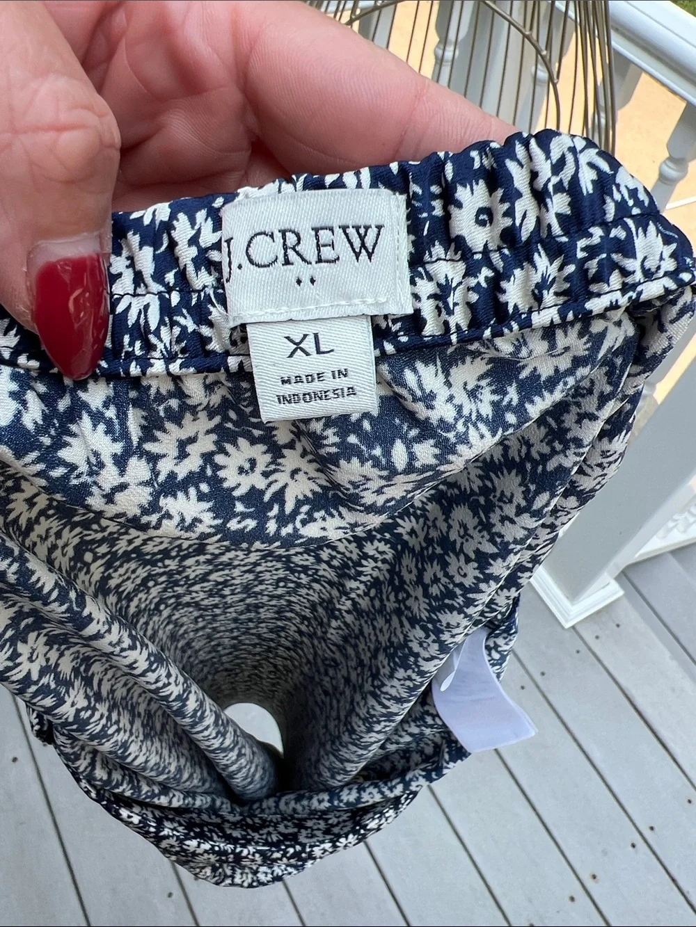 J. Crew Navy and White Floral Midi Skirt